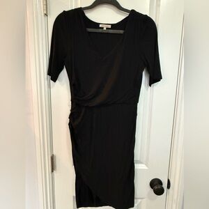 Anthropologie Bordeaux Black Knit V Neck Dress Sz S